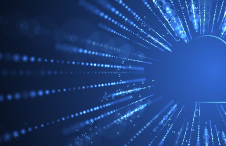 Computer code coming out of cloud in rays